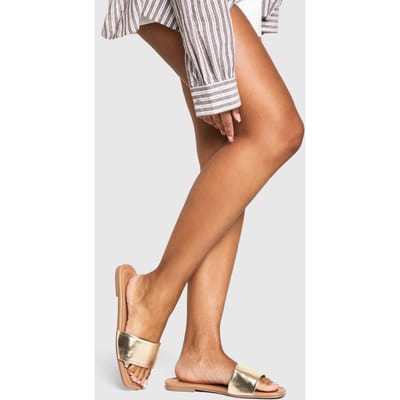 boohoo Dames Brede pasvorm minimalistische mule sandalen | Goud | Maat: 36
