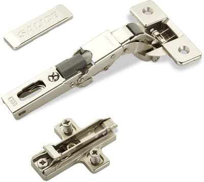 2 x Salice universeel potscharnier 110° Boorbeeld T45 met demping met kruismontageplaat Hoogte 3 mm excentrische aanpassing, Afdekking voor scharnierarm