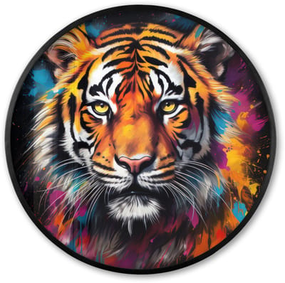 Poster in lijst Rond - Fotolijst 60x60 cm - Posters - Tijger - Graffiti - Dieren - Zwart - Ronde posterlijst zwart - Decoratie - Wanddecoratie woonkamer - Muurdecoratie slaapkamer
