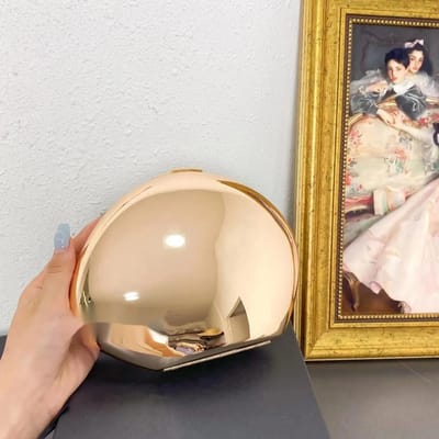 Metalen Schelp Vorm Clutch Tas Glad Spiegeloppervlak Zilver Goud Dames Avondfeest Schattige Portemonnee Handtas beige