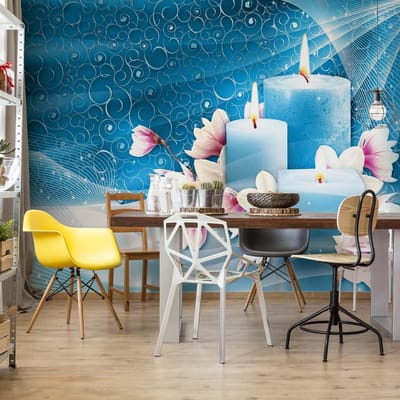 Fotobehang - Vlies Behang - Kaarsen en Magnolia's - Spa - Wellness - Zen - 416 x 290 cm