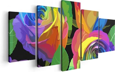 Artaza Canvas Schilderij Vijfluik Kleurrijke Rozen - Bloemen - Abstract - 100x50 - Foto Op Canvas - Canvas Print