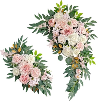 Bruiloftsboog Bloemen - Nepbloemen Slinger - Bruiloft Decoratie - Eenvoudig te Bevestigen - 70 cm x 40 cm - Champagne Oranje
