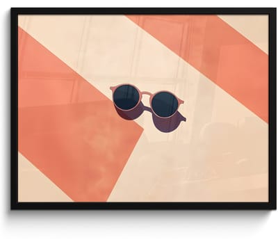 Poster in lijst - Fotolijst 70x50 cm - Posters - Zonnebril - Schaduw - Oranje - Minimalistisch - Posterlijst zwart - Decoratie - Wanddecoratie woonkamer - Muurdecoratie slaapkamer
