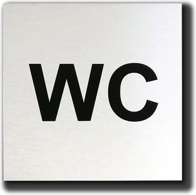 Toilet deurbordje Universeel Dames Heren WC. - Toiletbordje van Geborsteld Aluminium - Tekst WC - 120 mm x 120 mm x 1 mm - Luxe Toiletbordjes.