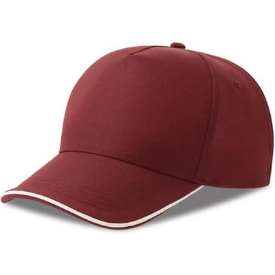Atlantis Headwear Recy Five Piping Cap AT129 - BURGUNDY/WHITE - One size