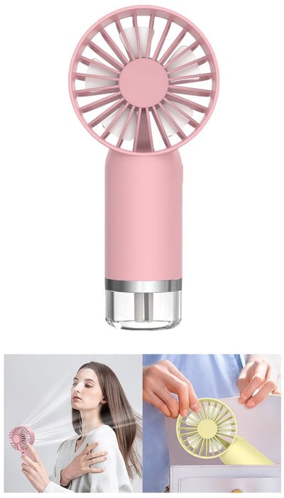 carmdering - Handventilator - Draagbare Ventilator - Kleine Ventilator - Mist spray, 3s koeling, stil - Verstelbare snelheid, USB oplaadbaar - Lichtgewicht (170g), roze - Perfect voor reis, strand en make-up