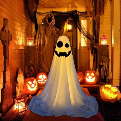 Rosnek Halloween Decoratie Buiten - Glowende Spooklicht met Instelbare Hoogte 55-85cm - Op Batterijen - Warme Licht - Halloween Verlichting voor Tuin & Voordeur - Stijl B
