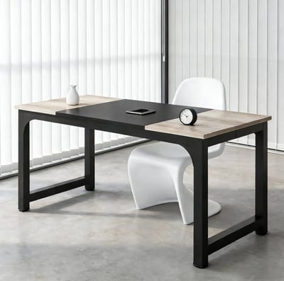 FloraGrace Bureau - Rechthoekige Vergadertafel Voor Zes Personen - Voor Kantoor En Thuiswerkplek - Metaal En Hout - 180x80x75 Cm - Zwart Grijs
