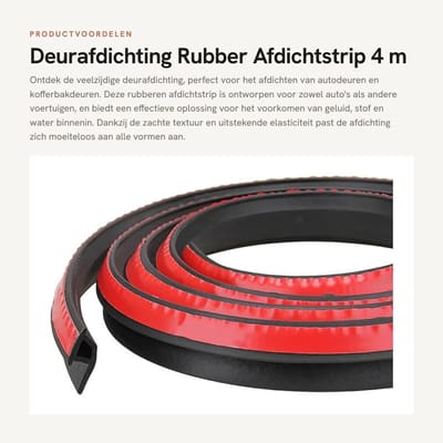 Dailygoods- Deurafdichting 4 m - Rubber Afdichtstrip - Randbescherming - Universeel - Zachte Textuur - Eenvoudig te Installeren