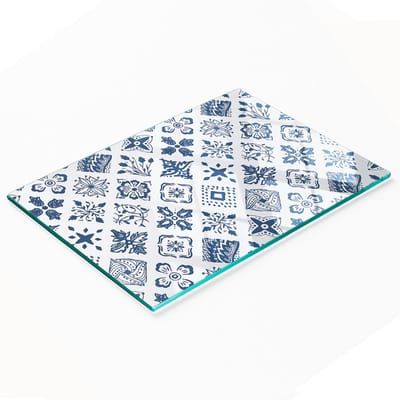 Keukenplank van gehard glas met decoratief bloemenpatroon, 80x52 cm
