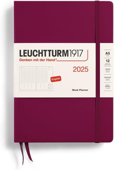 Weekplanner 2025 Medium A5 Hardcover - 12-Maands Kalender - Gelinieerd - Port Red