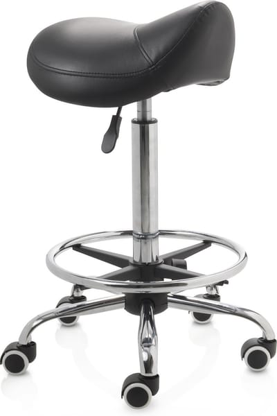 ZenGrowth ergonomische zadelkruk met hoge gasveer zwart - Kapperskruk op zachte wielen – Met voetring – Zadelstoel - In hoogte verstelbaar