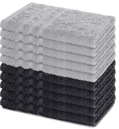 Lavea® Set van 10 handdoeken 30x50 cm, 100% katoen – Zacht en absorberend – Voor thuis, hotel, spa en gasten – Perfect als handdoek / gastendoekje – Antraciet en Zilver