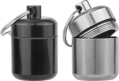 2Pc Earbuds Carrying Case Keychain - 4x2.5cm Portable Earbud Holder - Waterproof Metal Earplug Box - Earplug Organizer Jewelry Holder for Travel Outdoor Activities - zwart - grijs - minimalistisch functioneel