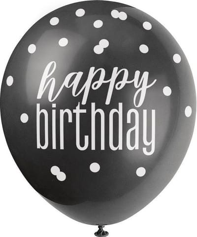 Ballon Happy Birthday Glitz zwart zilver wit | 6 stuks