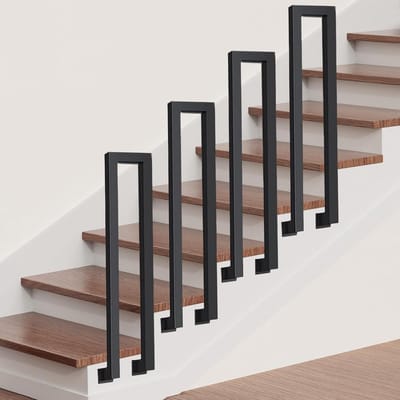 U-vormige Trapleuning Buiten en Binnen | Zwarte Smeedijzeren Leuning | Zijmontage (75 cm)