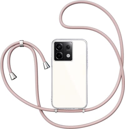 Hoesje met Koord geschikt voor Xiaomi Redmi Note 13 Pro 5G - Back Cover Siliconen Case Transparant Hoes Roségoud