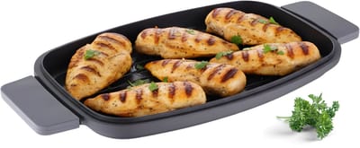 Lomera Grillplaat Gegoten Aluminium - Geschikt voor Alle Warmtebronnen - Inclusief Inductie - Ovenbestendig Zonder Handvaten - XL Grillpan - Ronde Inductiebodem - Krasbestendig en Robuust - Makkelijk Schoon te Maken