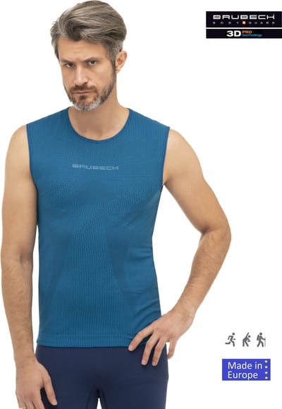 Brubeck 3D Pro Mouwloos Sportshirt Heren – Thermoactief Hardloopshirt – Naadloos & Ademend – Blauw M