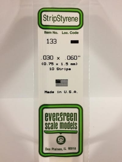 Evergreen Modelbouwdecoratie - 133 Strip 0,8mmX1,5mmX35cm - 10 stuks Styreen