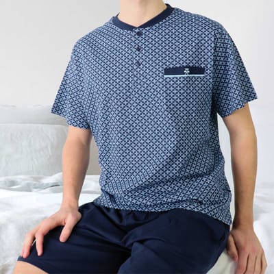 Paul Hopkins Heren Shortama - Pyjama Set - Polohals - Donker Blauw - Maat S