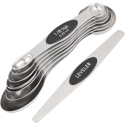 8 Stuks/Set Roestvrij Staal Magnetische Maatlepels Bekers met Schraper voor Koffie Kruiden gray
