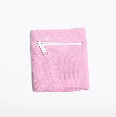 Zweetbandje met rits - Polsbandje met opbergvak - Sweatband - Sportbandje - Wristbands - Lichtroze - 8x8 cm - Jonyx