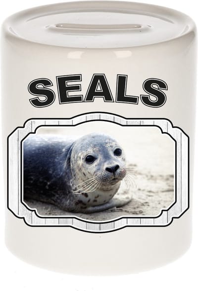 Dieren liefhebber zeehond spaarpot 9 cm jongens en meisjes - keramiek - Cadeau spaarpotten zeehonden liefhebber