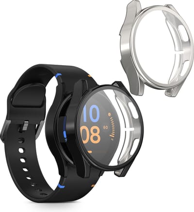 kwmobile 2x smartwatch hoes geschikt voor Samsung Galaxy Watch FE 40mm hoesje - Siliconen sporthorloge cover - Activity tracker case in zwart / zilver