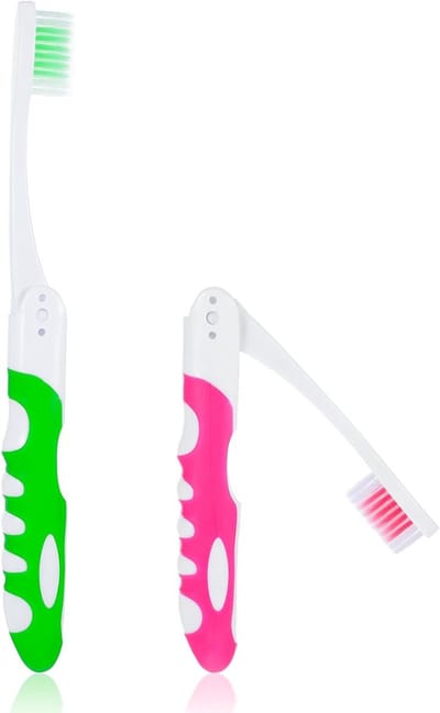 Opvouwbare Tandenborstel - Reis Tandenborstel - Hygiënisch Reizen - Zachte Borstelharen - 2 Stuks - Roze en Groen