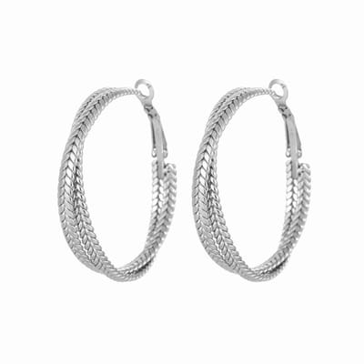 WeLoveSilver - zilverkleurige oorringen - chirurgisch staal - blaadjespatroon - 42mm