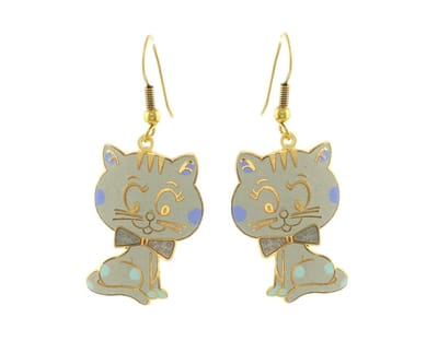 Behave - Oorhangers dames - kattenmotief - grijs - 4 cm