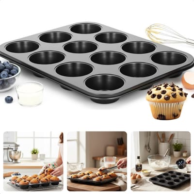 Cheqo® Muffinbakvorm 12 Vaks - Muffinvorm 12 Vaks - Cupcake Bakvorm 12 Vaks - Muffin Tray 12 - Cupcake Tray 12 - Bakblik Muffins 12 - Muffin Bakplaat - Cupcake Bakplaat - Muffinvorm - Muffinbakvorm