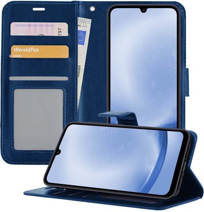 Hoesje - Geschikt voor Samsung Galaxy A25 - Luxe Bookcase - Walletcase Hoes - Portemonnee - Cover - Telefoonhoes - Donkerblauw