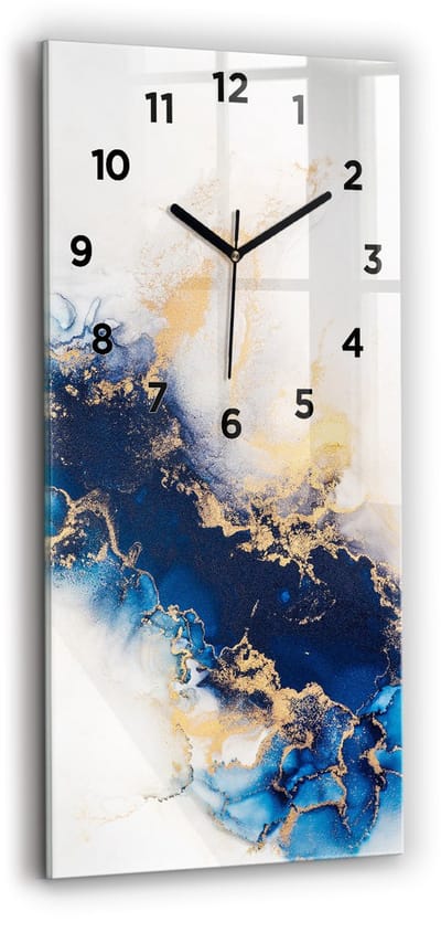 Wallfluent Wandklok - Marmerpatroon Klok als Muurdecoratie - 30 cm x 60 cm - Veelkleurig Wandklok - Zwarte Handen - Wandklok Met Cijfers - Wandklok Glas Woonkamer - Rechthoekige Glazen Wandklok - Scandinavisch Wandklok - Klok als Muurdecoratie