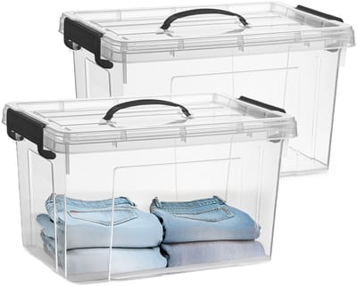 Plasticforte Opslagbox - 2x - met deksel - transparant grijs - 18.5 liter - 42 x 30 x 24 cm - kunststof - opbergdoos - opbergen