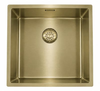 Pure.Sink Comfort PVD Gouden spoelbak 40x40 cm 10mm radius onderbouw, vlakbouw en opbouw PCM4040-60