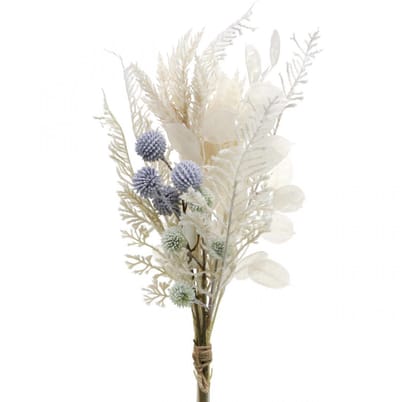 Zilveren blad boldistelvaren kunstbloemen crème decoratief boeket 56 c