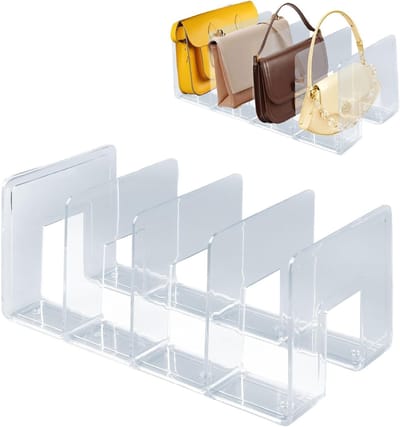 Handtas Organizer van Duidelijk Acryl, Gescheiden Opbergruimte met 4 Compartimenten voor Mappen, Documenten en Accessoires, Ideaal voor Bureau en Boekenplank