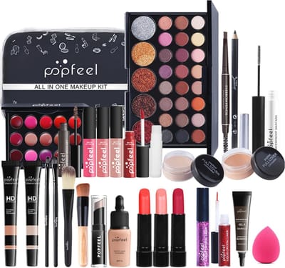 28-delige make-upset met oogschaduw, lippenstift en make-upborstels voor perfecte looks