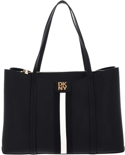 DKNY Leren schoudertas Nuri Tote Bag Black / Gold zwart