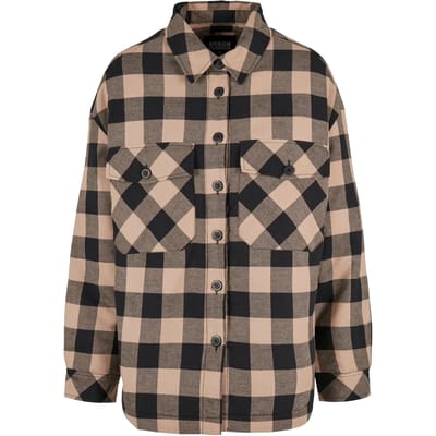 Urban Classics - Flanell Padded Overshirt Blouse - S - Zwart/Creme