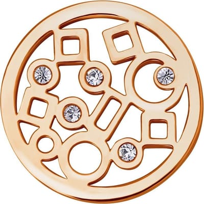 Quiges - Munthouder Munt 25mm RVS met Zirkonia Geometrische Vormpjes Roségoudkleurig - EPRS092