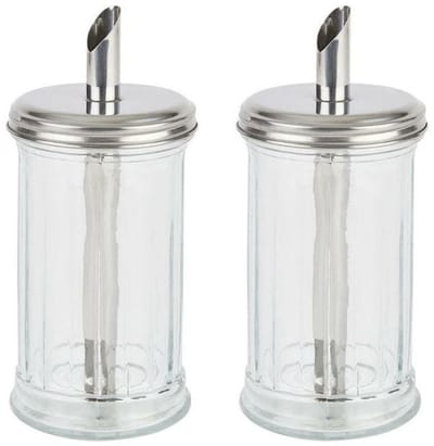 Home Deco Factory Suikerpot - 2x - 275 gram - glas/rvs metaal - transparant/zilver - 7 x 17 cm - luxe uitvoering