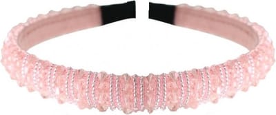 Haarsoires Haarband Diadeem 1,3cm – Facetkralen - Streeppatroon – Roze - Glanzende Haaraccessoire voor Feest of Bruiloft