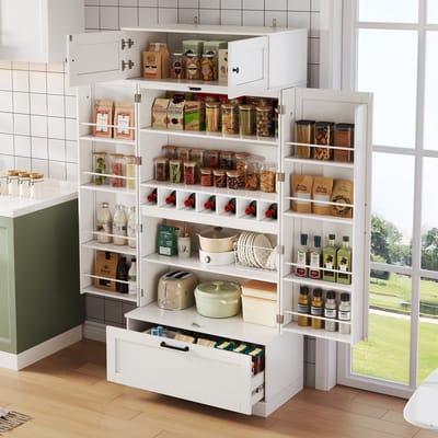 Keukenkast - 80x40x180 cm - Met Verstelbare Planken en Wijnrek - Met Laden - Hout - Zonder Kleur