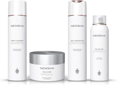 NEWSHA - Beauty Secret Tegen Vettig Haar - Set - DAILY ROUTINE SHAMPOO 250ml + MILD CARE MASQUE 150ml + DELUXE DROOGSHAMPOO 250ml + Daily Weightless Conditioner
