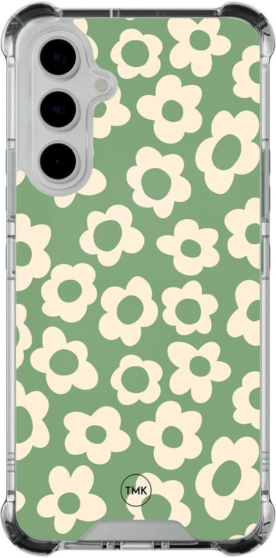 Shockproof hoesje geschikt voor Samsung Galaxy A54 - Retro cute flowers - Schokbestendig - Verhoogde randen - TPU case - Extra Sterke Back Cover - Bloemen - Transparant, Groen
