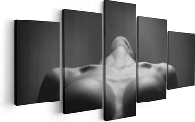 Artaza Canvas Schilderij Vijfluik Vrouwen Borsten - Erotiek - Zwart Wit - 100x50 cm - Wanddecoratie Woonkamer - Schilderijen - Muurdecoratie